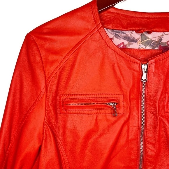 D’ARIENZO Italian Leather Dual Front Zipper Moto Style Jacket Size XL in Orange - Picture 3 of 16